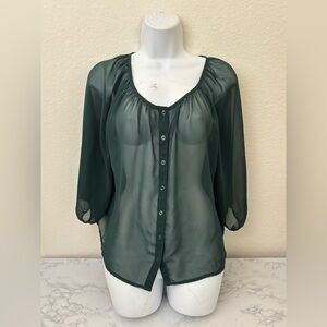 H & M Women's Size 6 Button Down Sheer Shirt Green Long Sleeve Blouse Top​